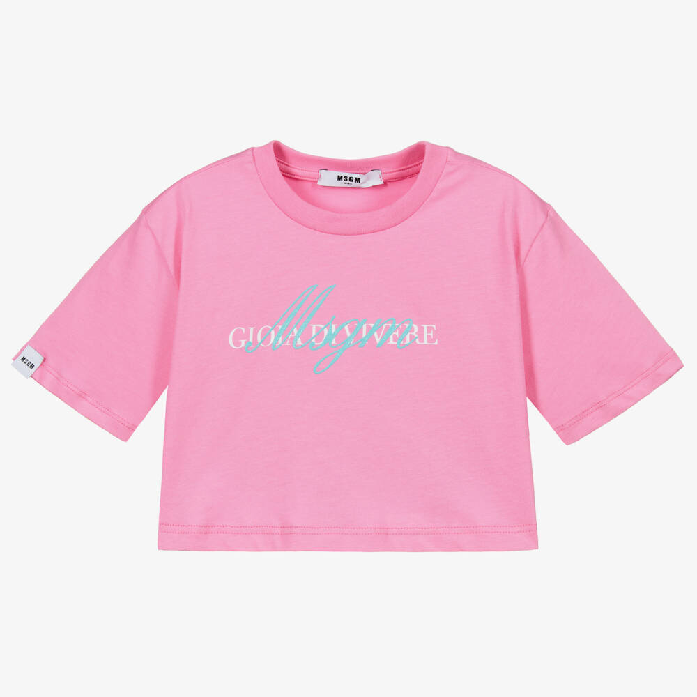 MSGM-Pink Cotton Cropped T-Shirt | Childrensalon Outlet