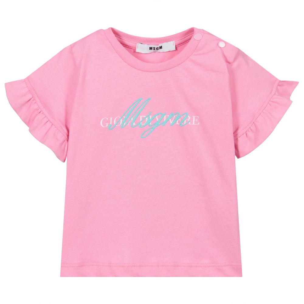 MSGM - Pink Cotton Logo Baby T-Shirt | Childrensalon