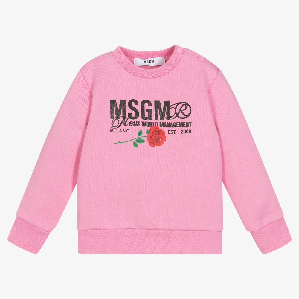 MSGM - Pink Cotton Logo Sweatshirt | Childrensalon