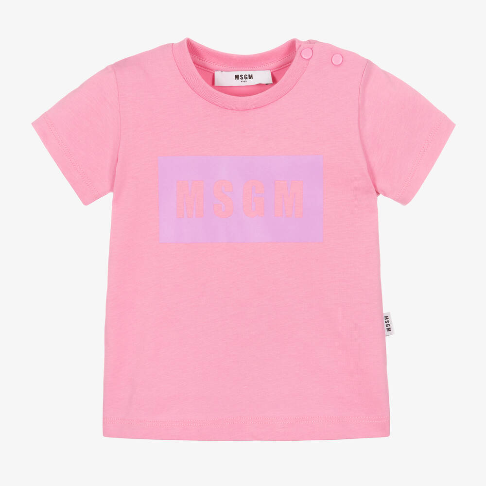 MSGM - Розовая футболка с фиолетовым логотипом | Childrensalon