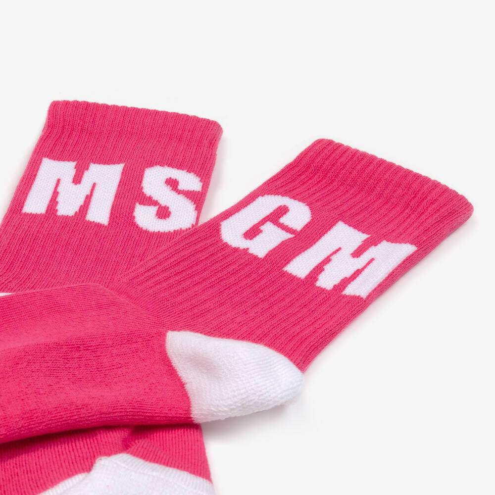 إم إس جي إم-جوارب للكاحل مزيج قطن لون أبيض وزهري للبنات | Childrensalon Outlet