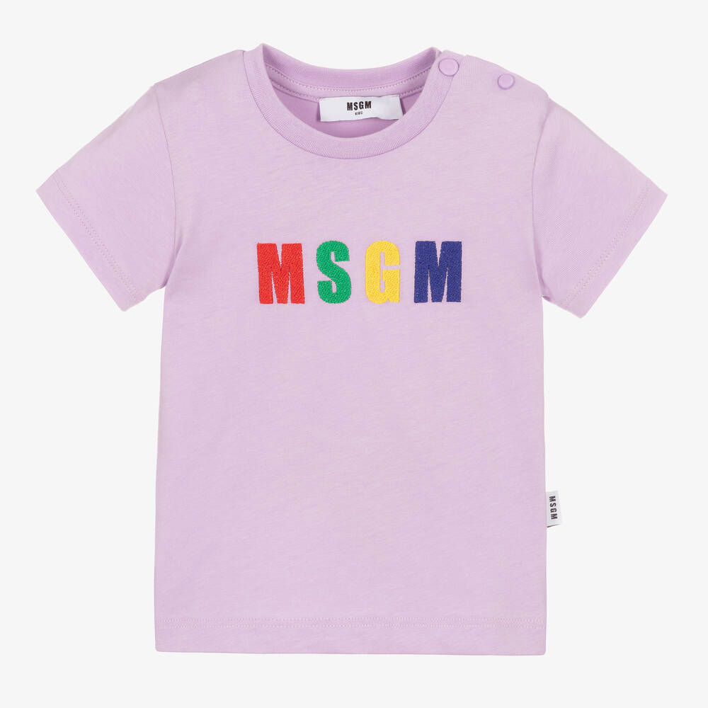 MSGM - Purple Logo Cotton T-Shirt | Childrensalon