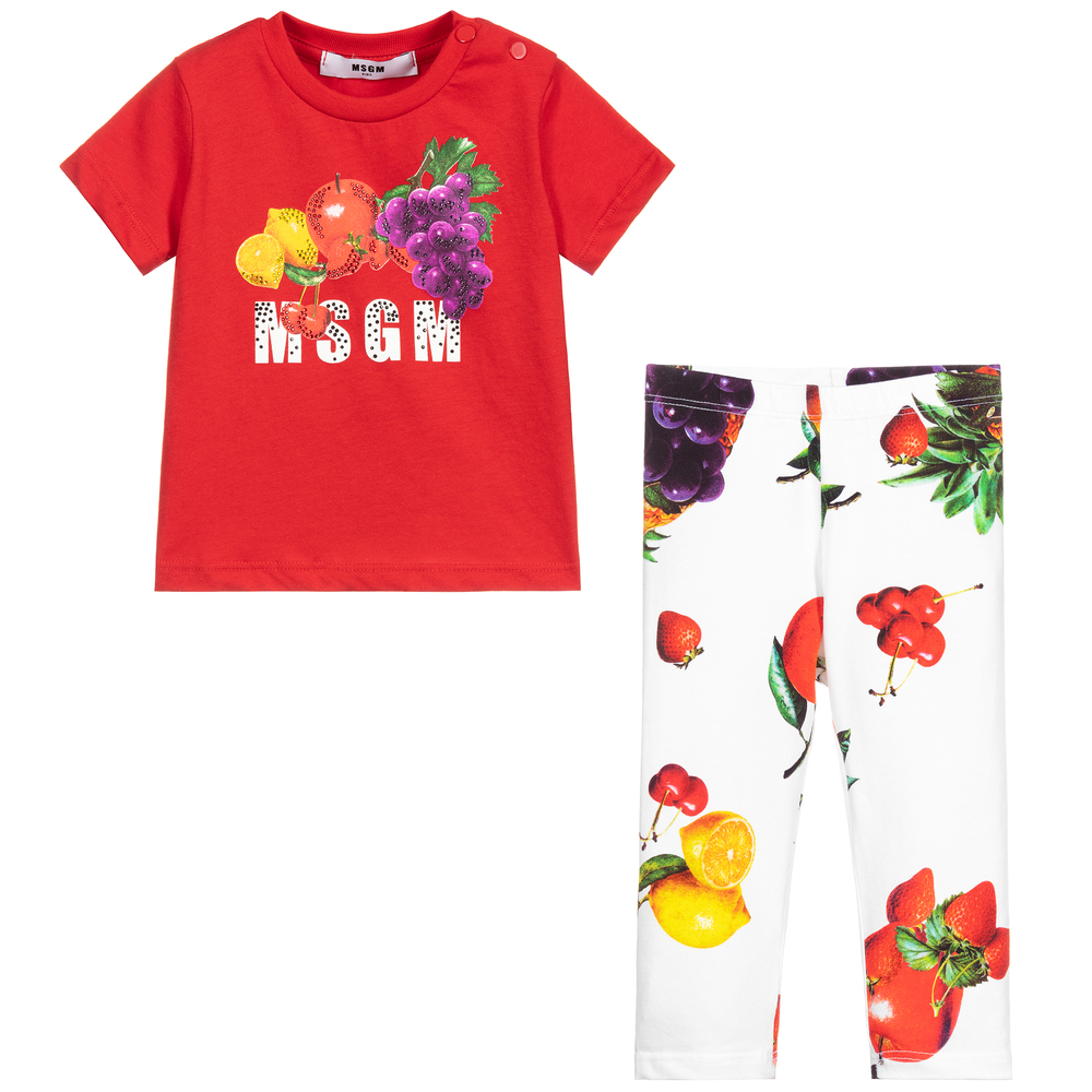 MSGM-Red & White Leggings Set | Childrensalon Outlet
