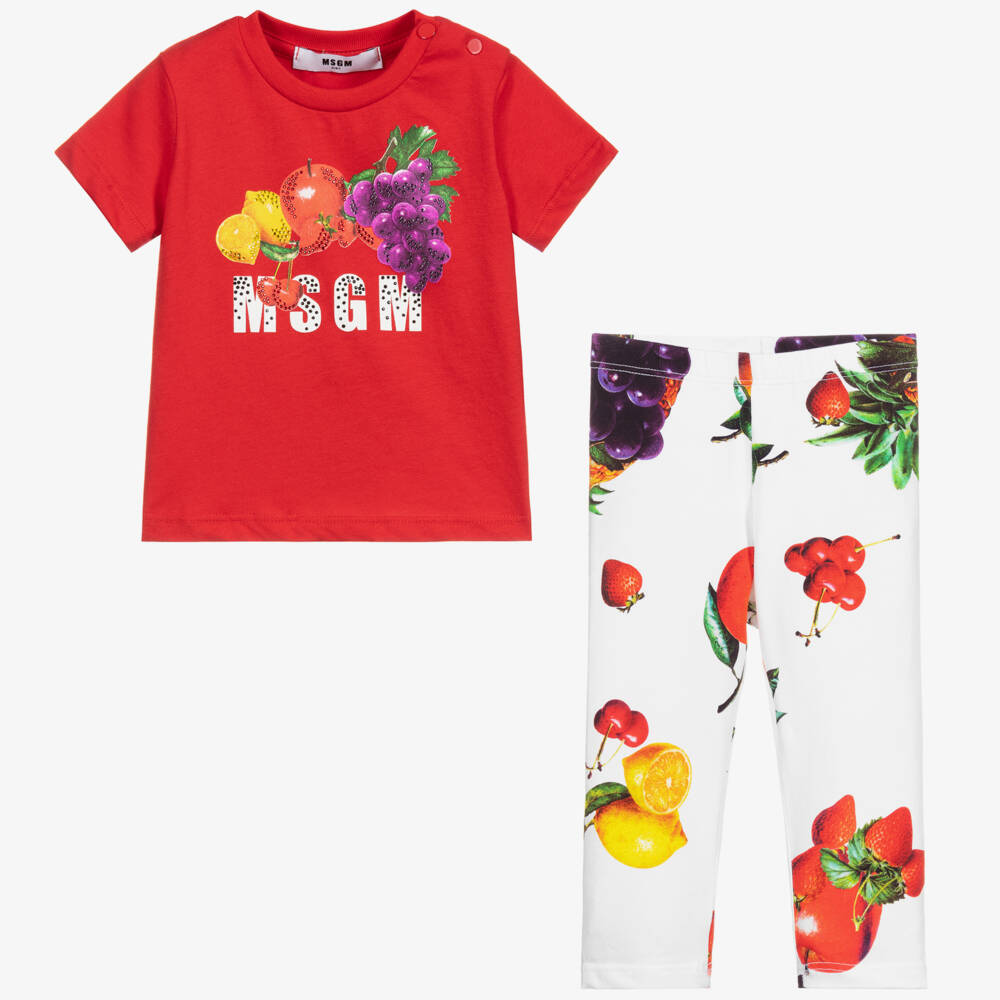 MSGM-Red & White Leggings Set | Childrensalon Outlet