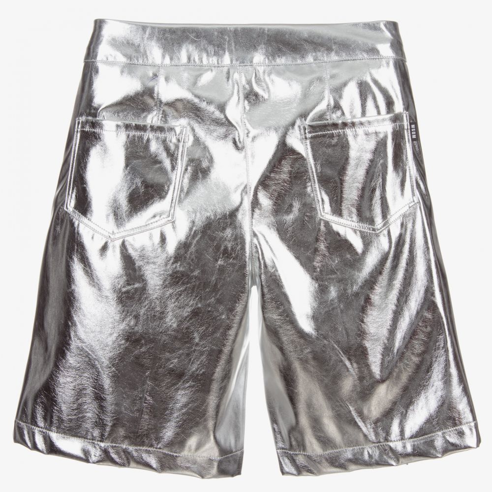MSGM-Серебристые шорты из искусственной кожи | Childrensalon Outlet