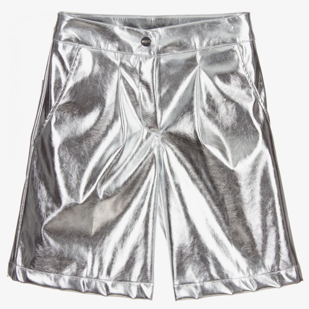 MSGM-Silver Faux Leather Shorts | Childrensalon Outlet