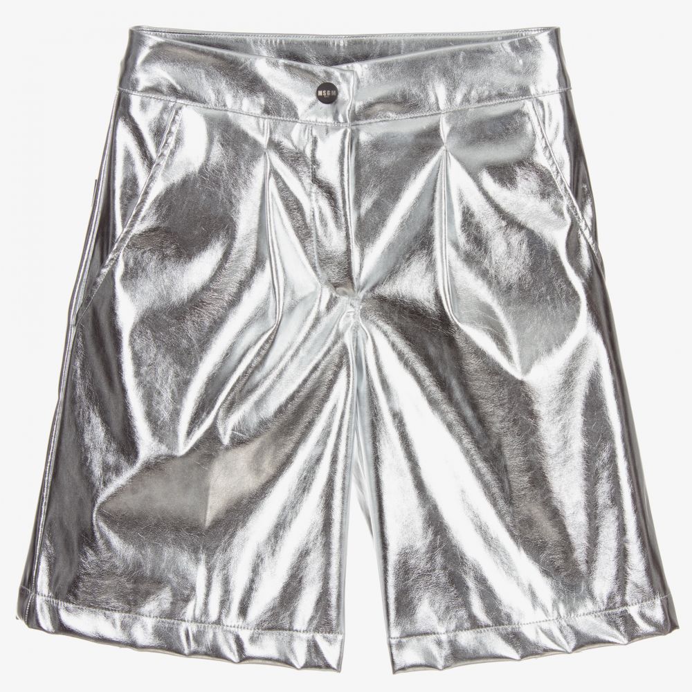 MSGM - Silberfarbene Kunstledershorts | Childrensalon