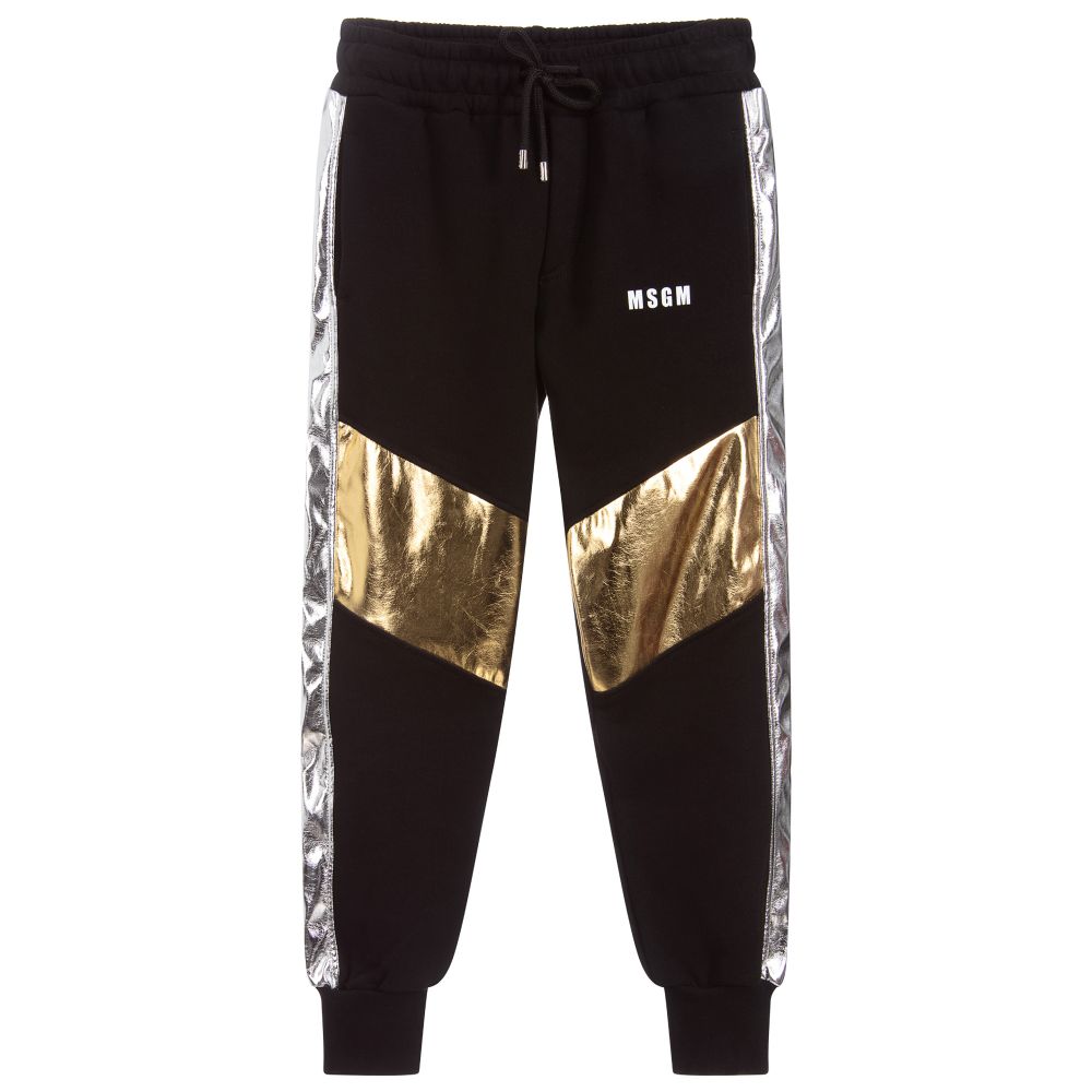Black and 2025 gold joggers