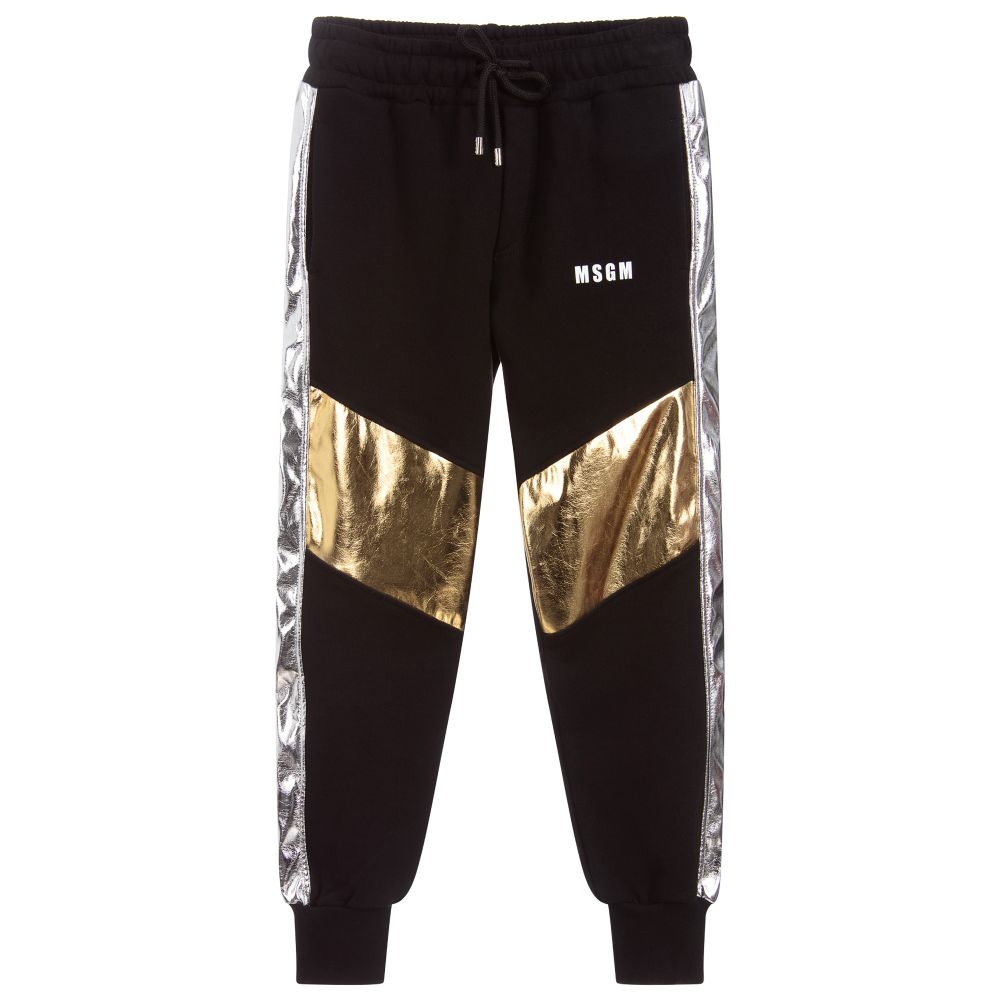 MSGM - Teen Black & Gold Logo Joggers | Childrensalon