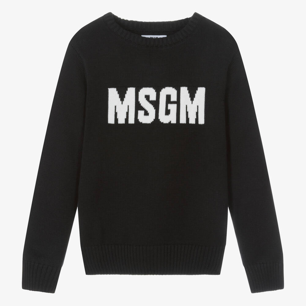 MSGM - Teen Black Knitted Cotton Sweater | Childrensalon