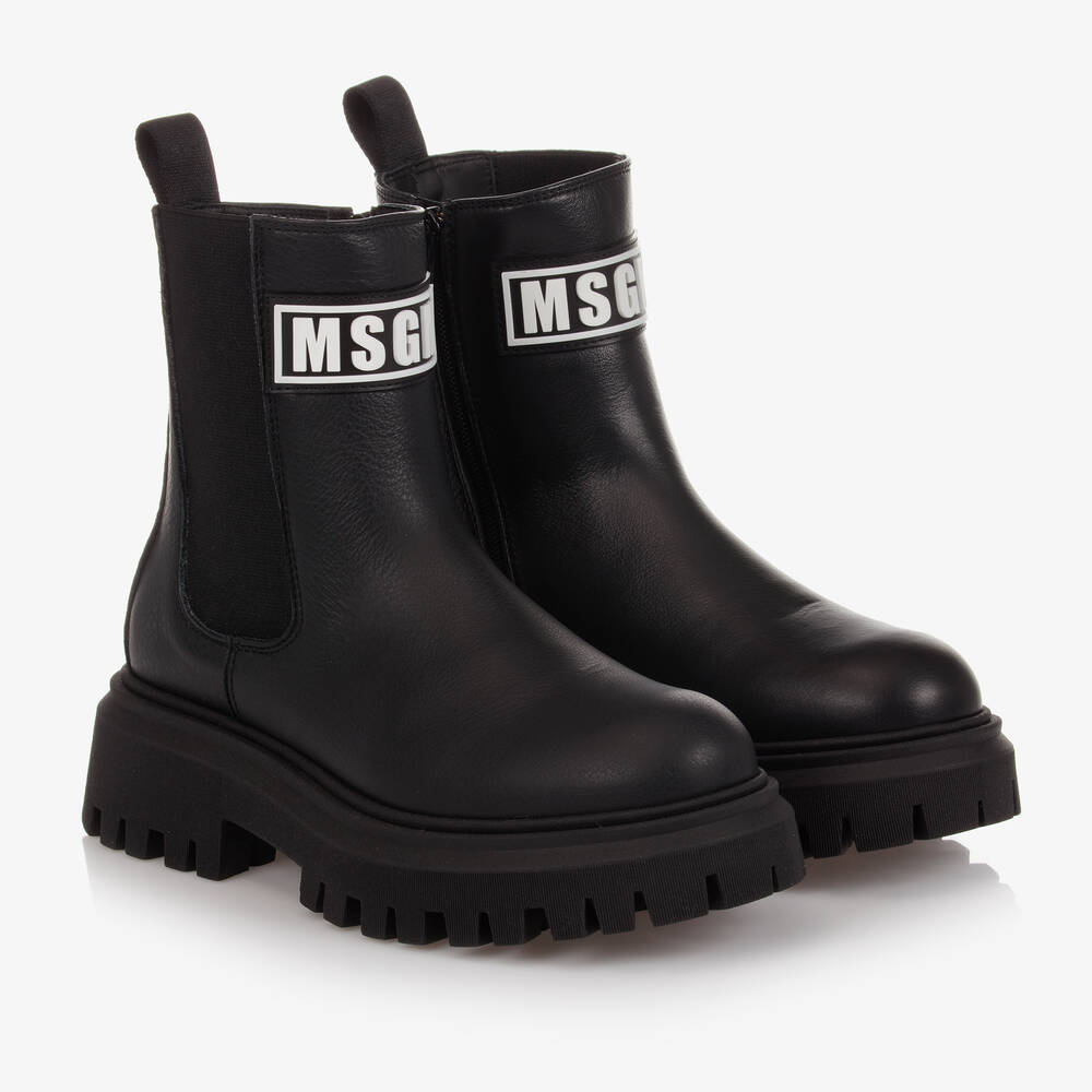 MSGM - Teen Black Leather Ankle Boots | Childrensalon