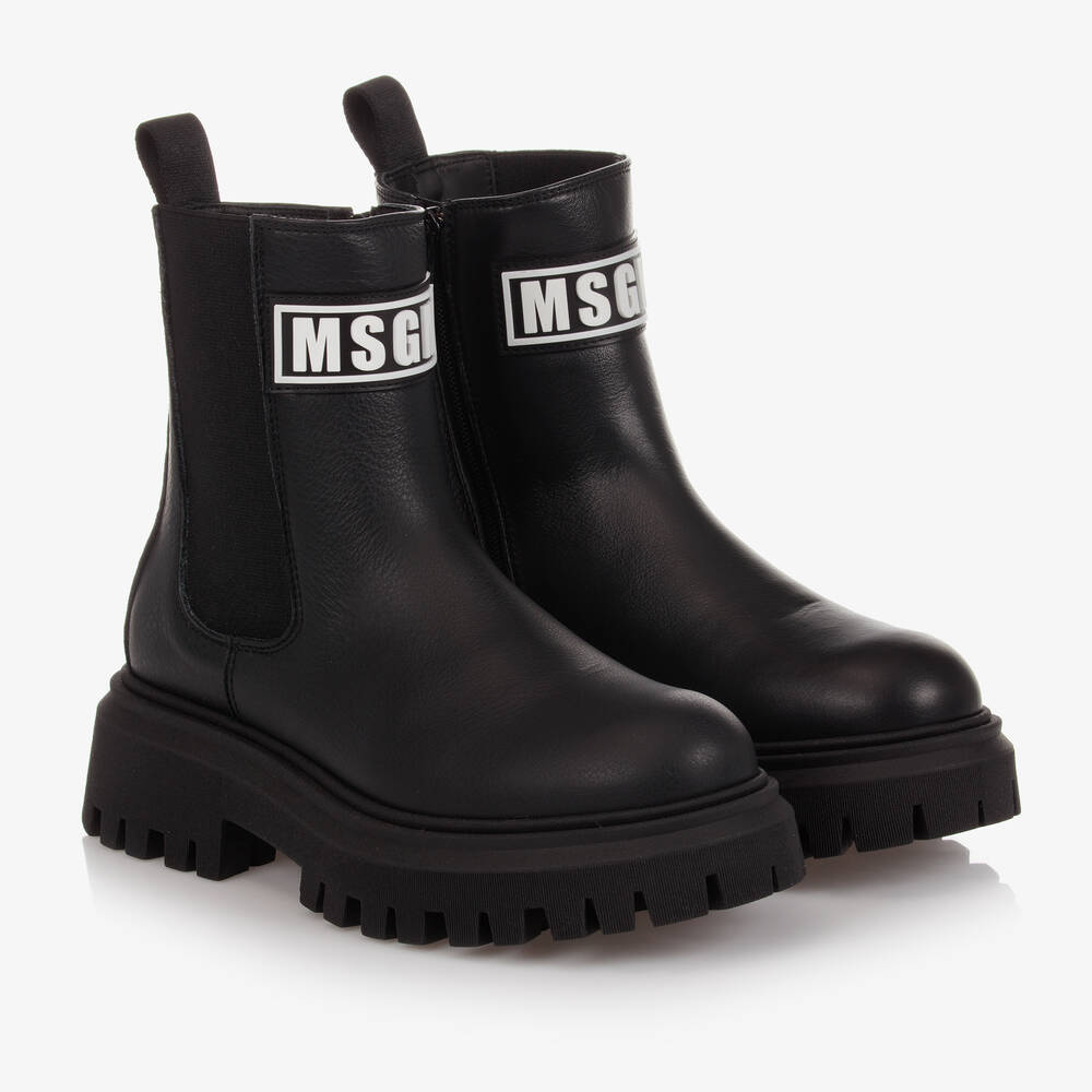 MSGM - Bottines noires en cuir Ado | Childrensalon