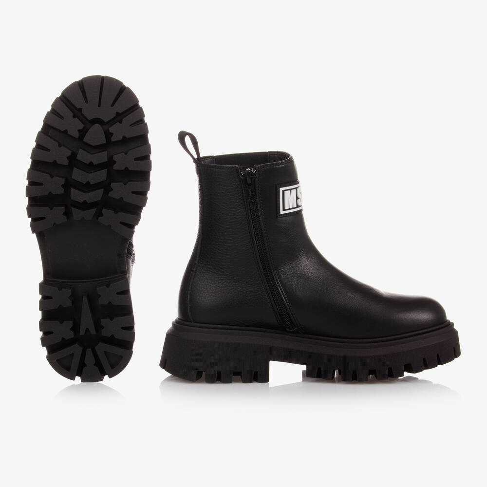 MSGM-Teen Black Leather Ankle Boots | Childrensalon Outlet