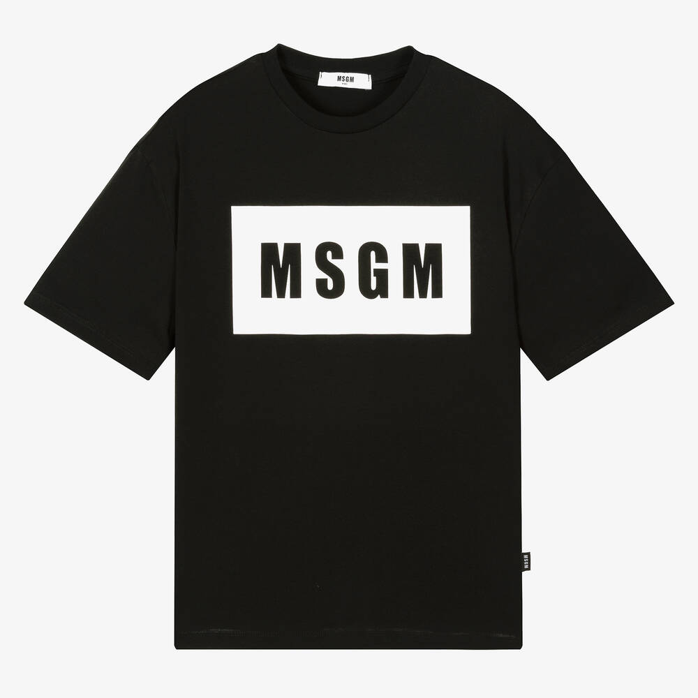 MSGM - Черная футболка с белым логотипом | Childrensalon