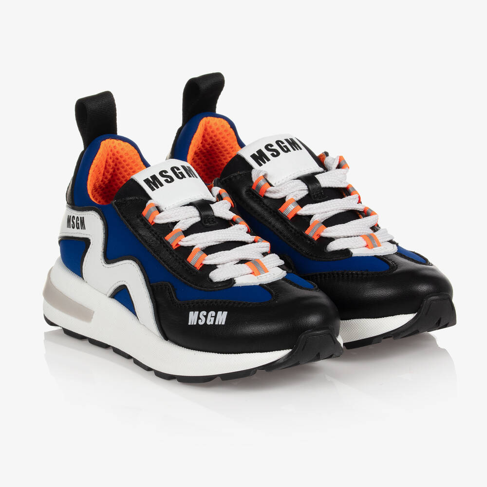 MSGM - Teen Blue & Black Logo Trainers | Childrensalon