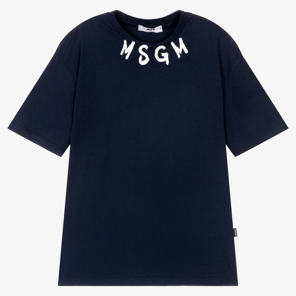 MSGM - Teen Blue Cotton Logo T-Shirt | Childrensalon