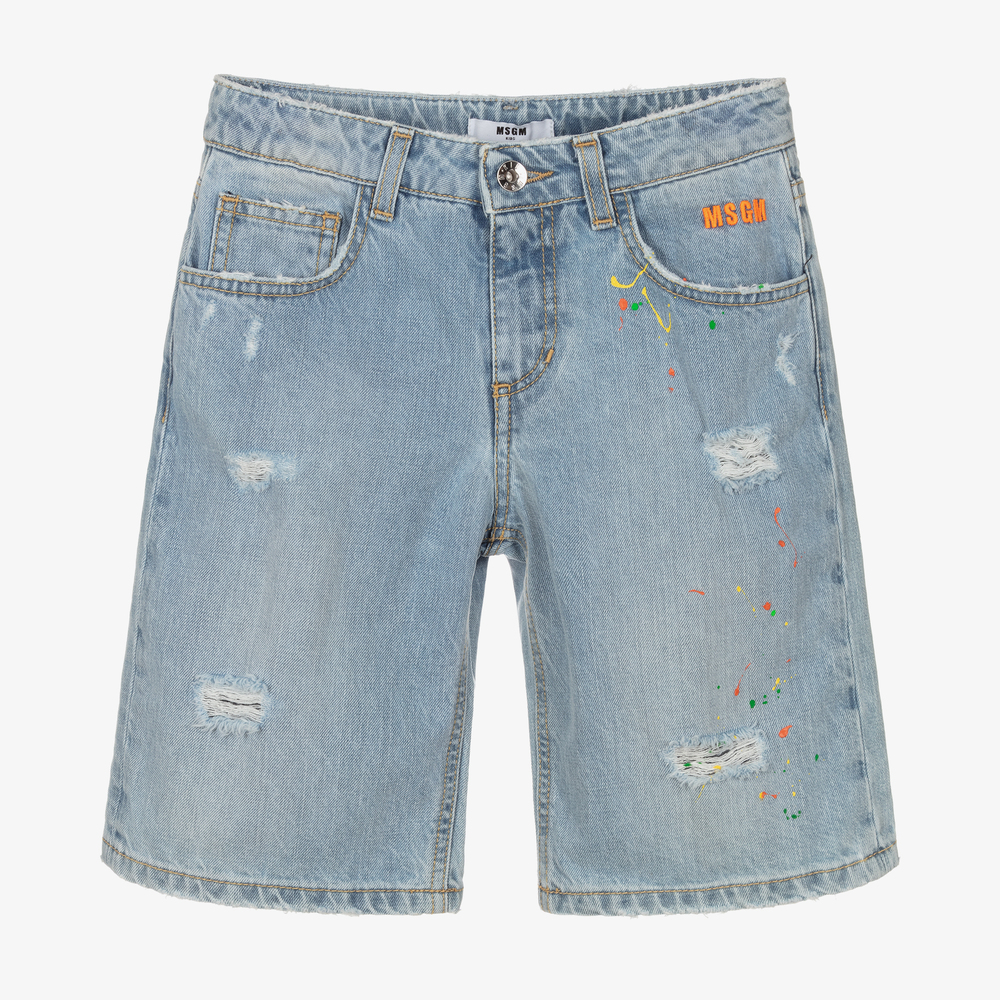 MSGM-Teen Blue Denim Bermuda Shorts | Childrensalon Outlet