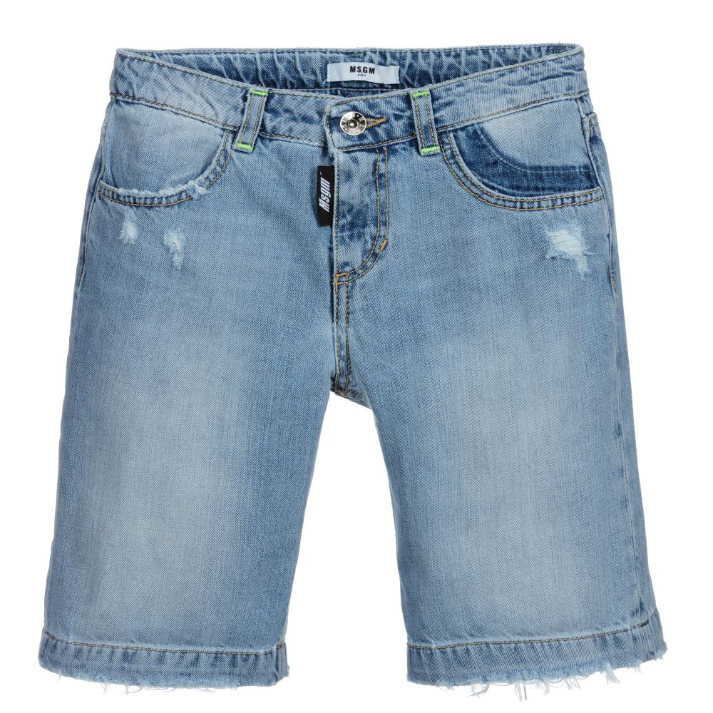 MSGM-شورت قطن دنيم لون أزرق | Childrensalon Outlet