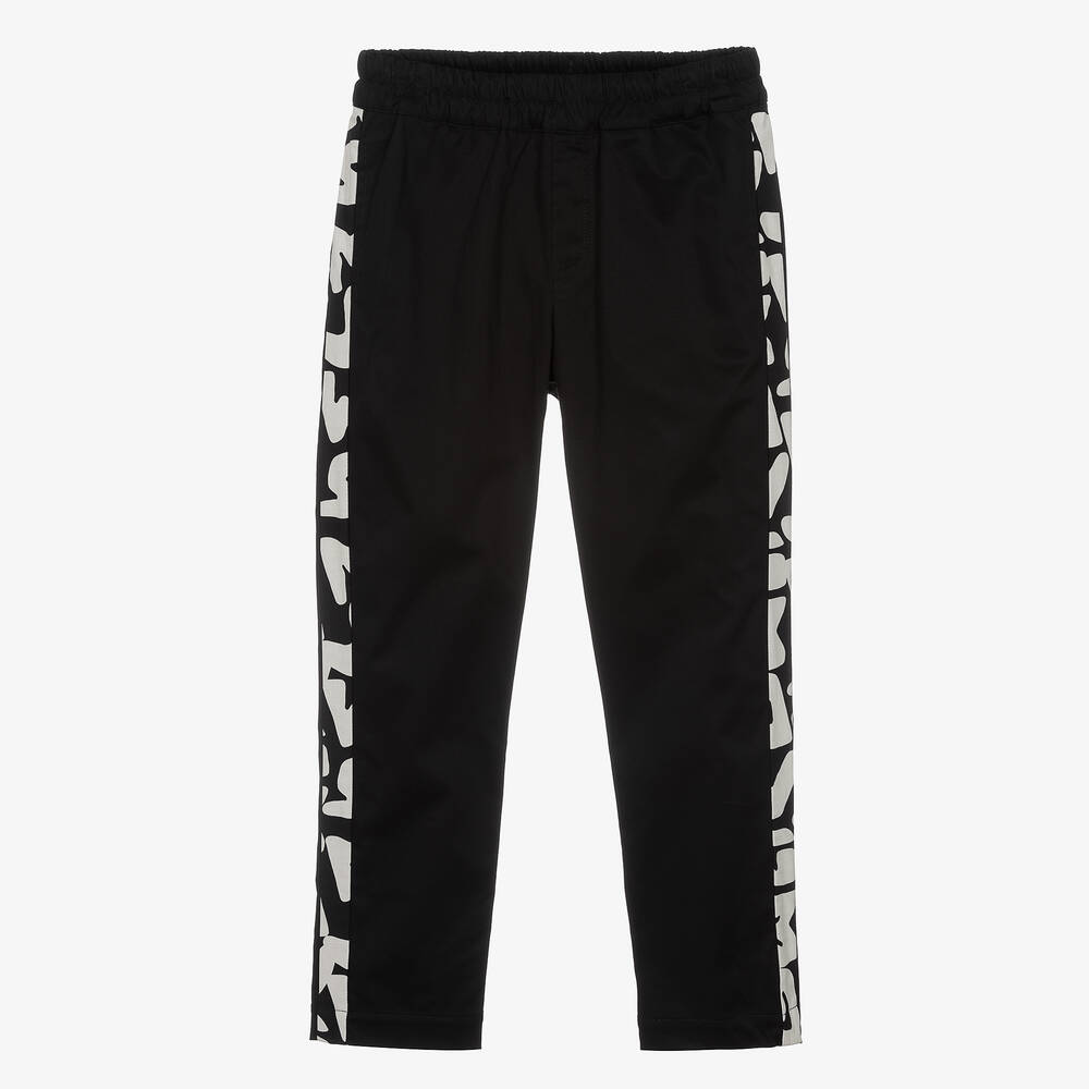 MSGM - Teen Boys Black Cotton Logo Trousers  | Childrensalon