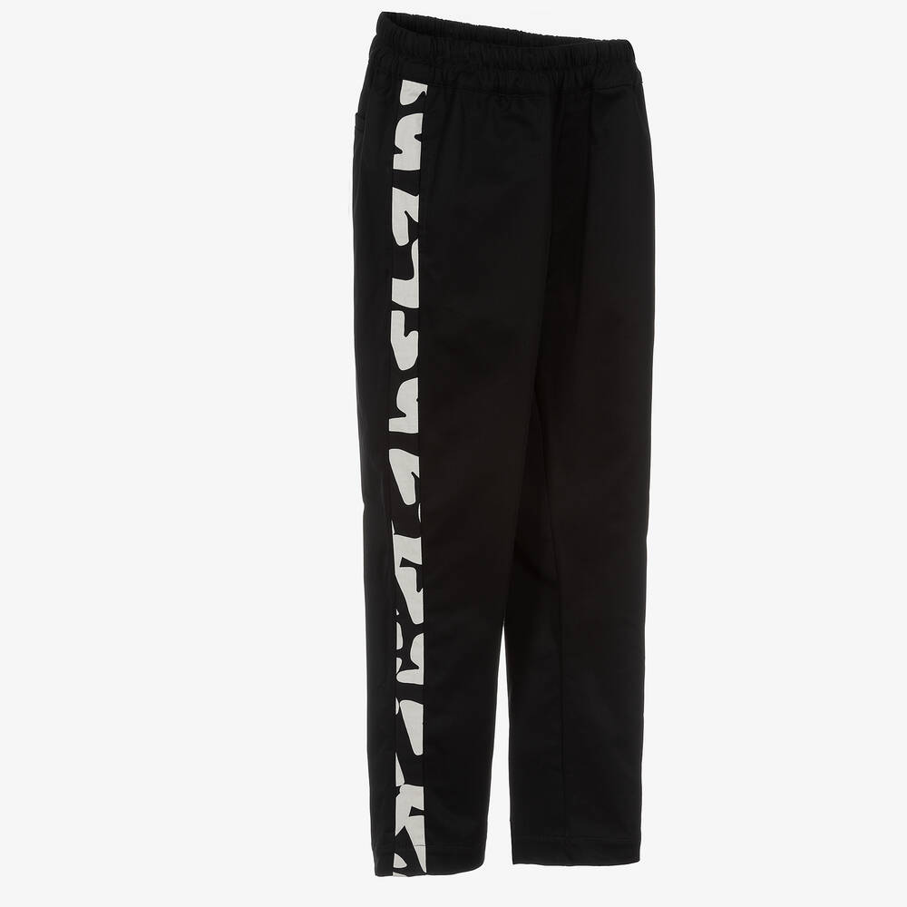 MSGM-Teen Boys Black Cotton Logo Trousers  | Childrensalon Outlet