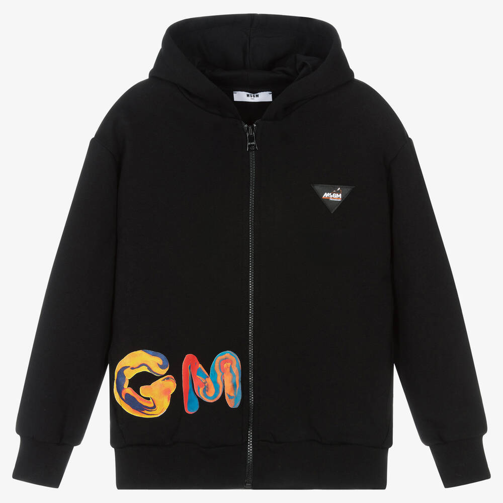 MSGM - Sweat à capuche noir zippé en coton ado garçon | Childrensalon