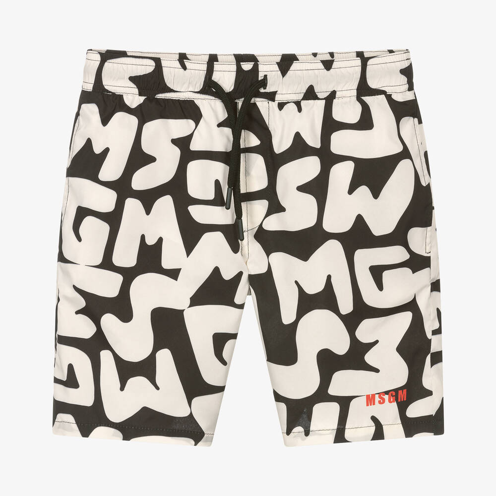 MSGM - Teen Boys Black & Ivory Swim Shorts | Childrensalon