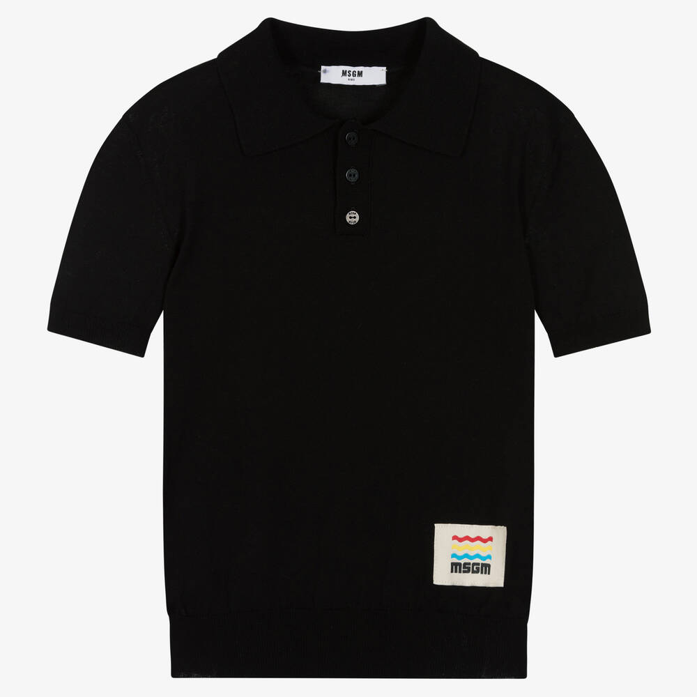 MSGM - Teen Boys Black Knitted Polo Shirt | Childrensalon