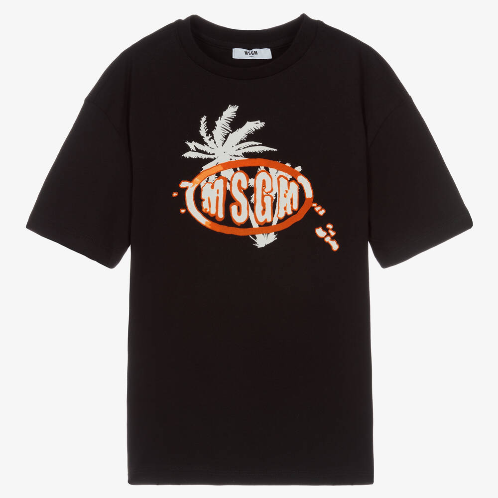 MSGM - Schwarzes Teen Palmen-T-Shirt (J) | Childrensalon