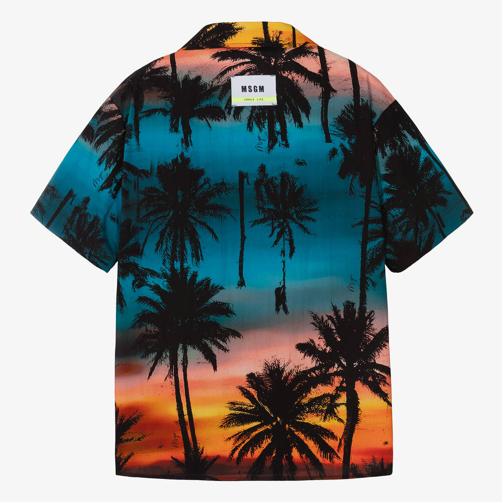 MSGM - Teen Boys Blue Cotton Palm Tree Shirt | Childrensalon