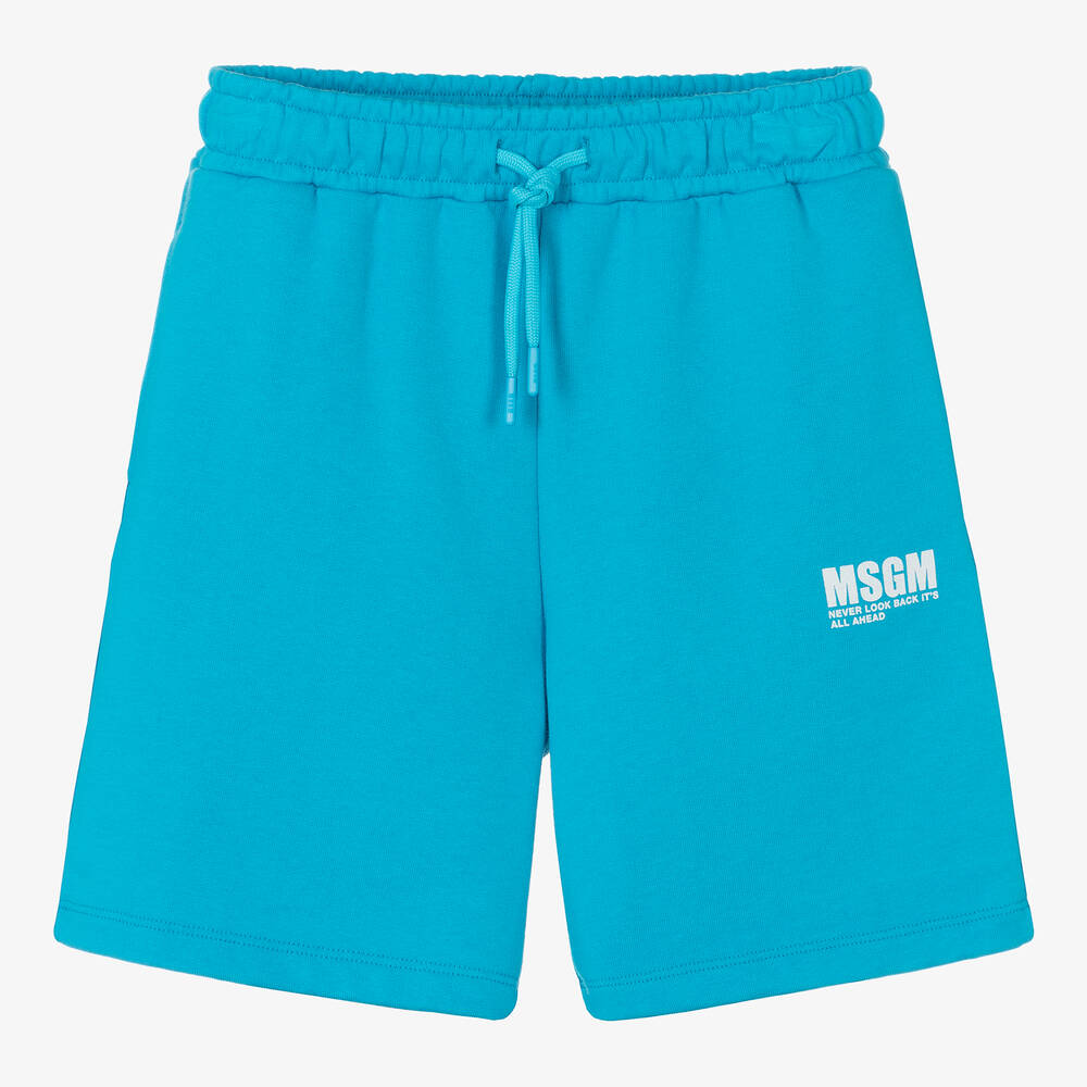 MSGM-Teen Boys Blue Cotton Slogan Shorts | Childrensalon Outlet