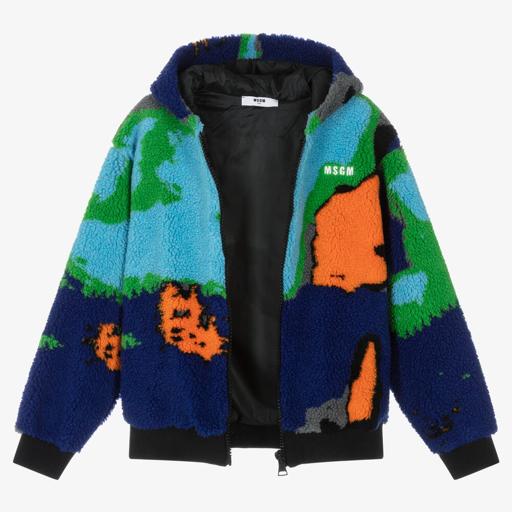 إم إس جي إم-توب هودي بسحّاب تينز ولادي فليس لون كحلي وأخضر | Childrensalon Outlet