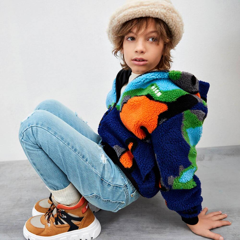 MSGM Teen Boys Blue Green Fleece Zip Up Top Childrensalon Outlet