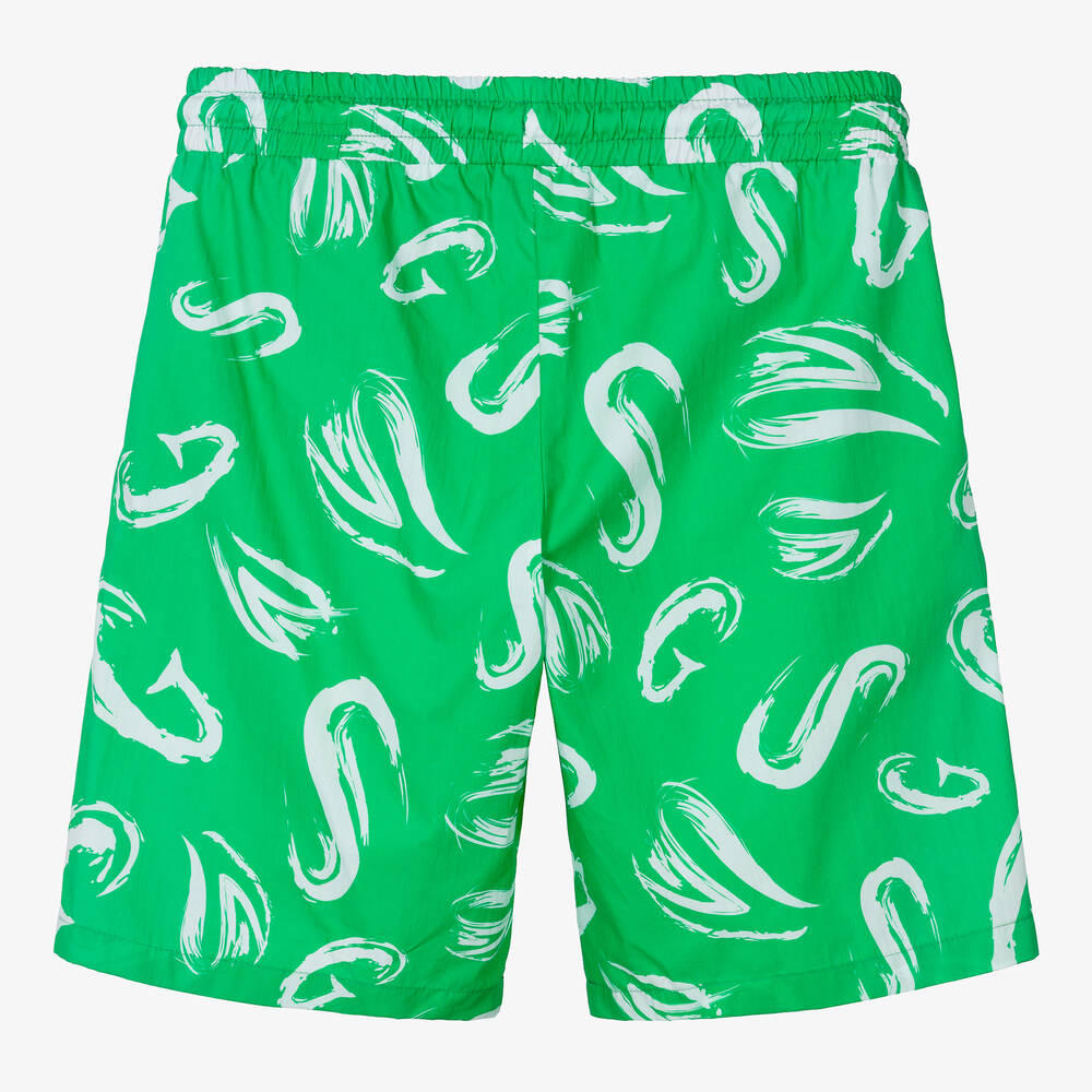 MSGM-Teen Boys Green Brushed Letter Shorts | Childrensalon Outlet