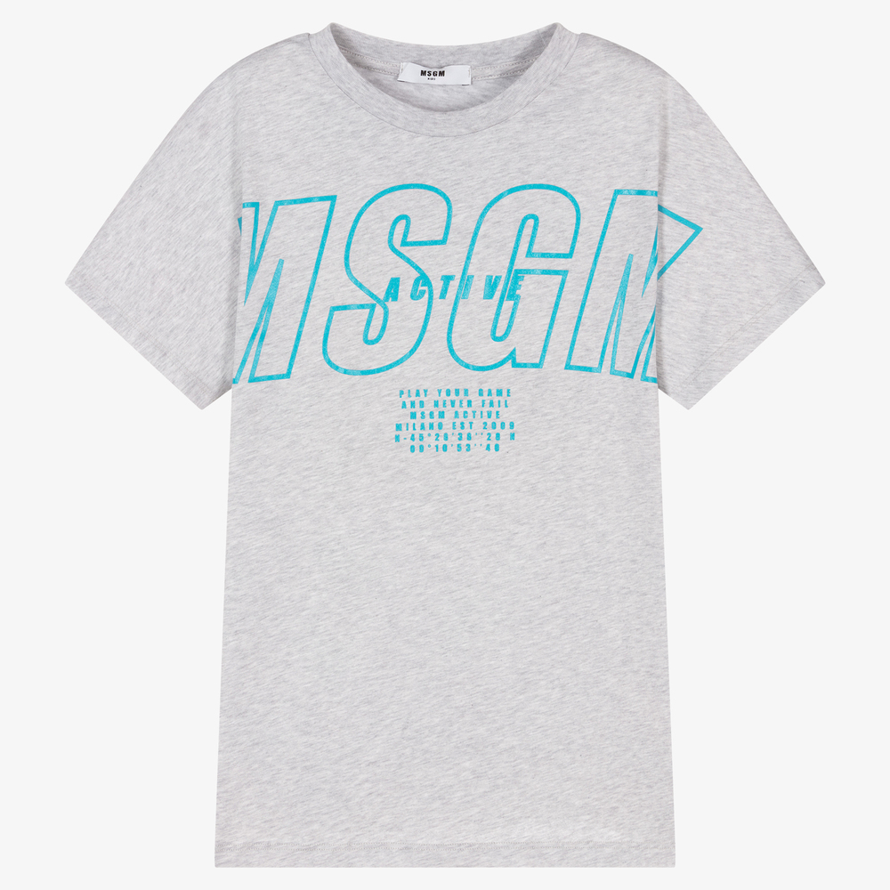 MSGM - Teen Boys Grey Logo T-Shirt | Childrensalon