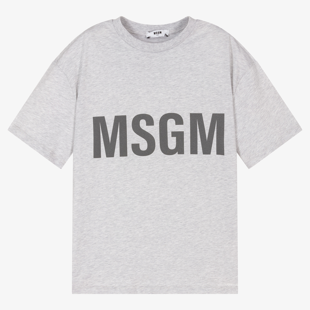MSGM - Teen Boys Grey Logo T-Shirt | Childrensalon