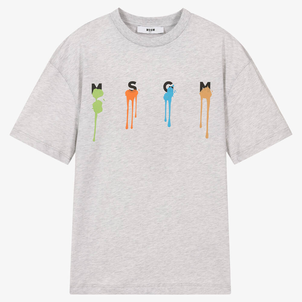 MSGM - T-shirt gris tâches de peinture à logo ado garçon | Childrensalon