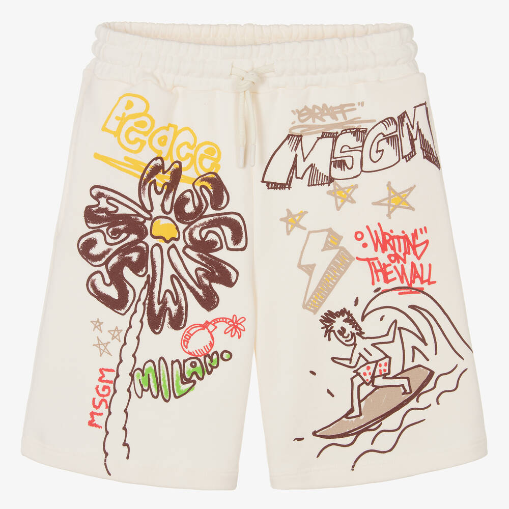MSGM-Teen Boys Ivory Graffiti Print Shorts | Childrensalon Outlet