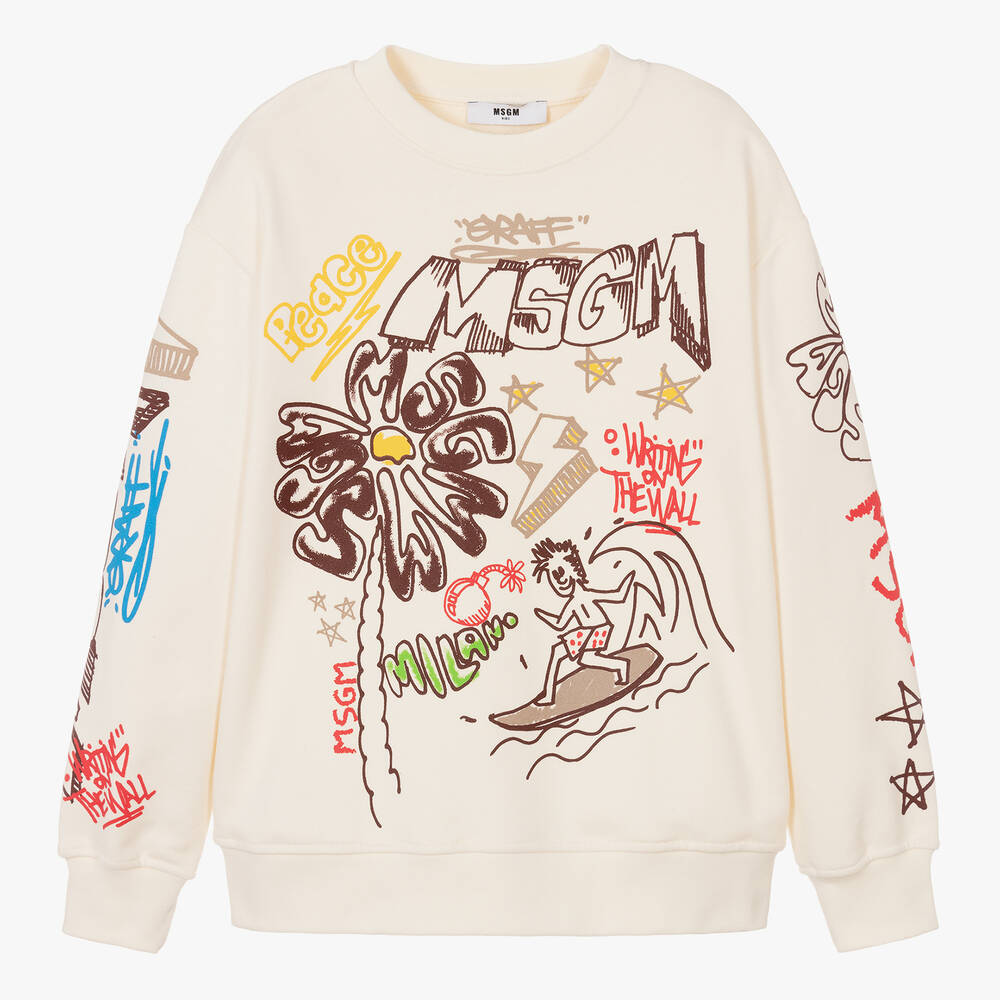 MSGM - Teen Boys Ivory Graffiti Print Sweatshirt