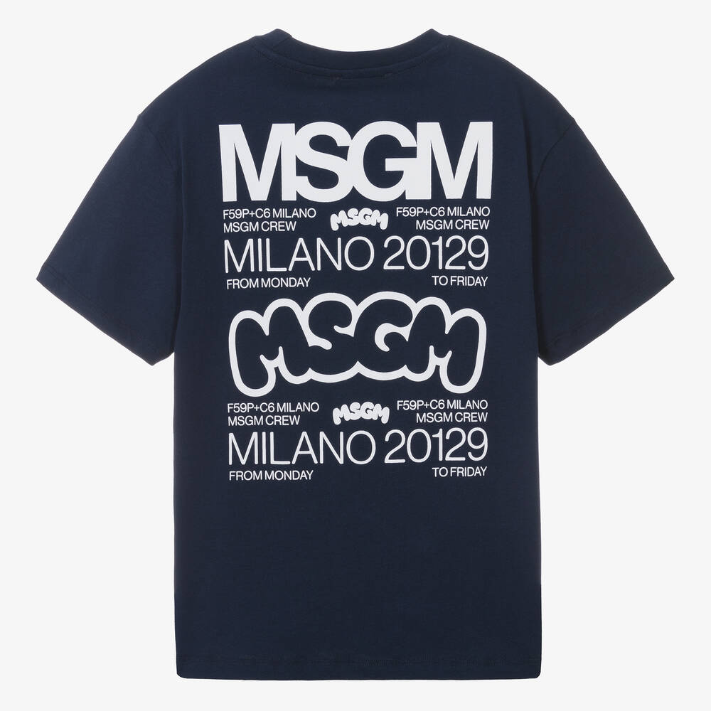 MSGM Teen Boys Navy Blue Crew Neck T Shirt