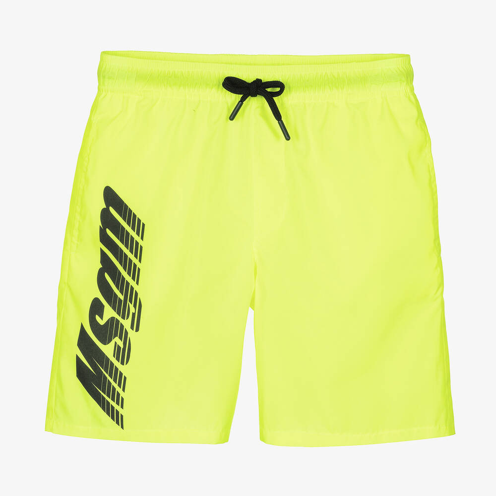 MSGM - Teen Boys Neon Yellow Logo Swim Shorts | Childrensalon