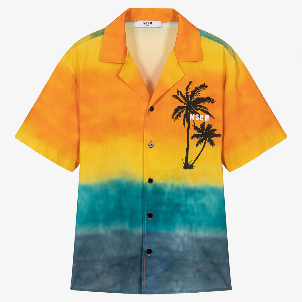 MSGM - Teen Boys Orange & Blue Cotton Shirt | Childrensalon