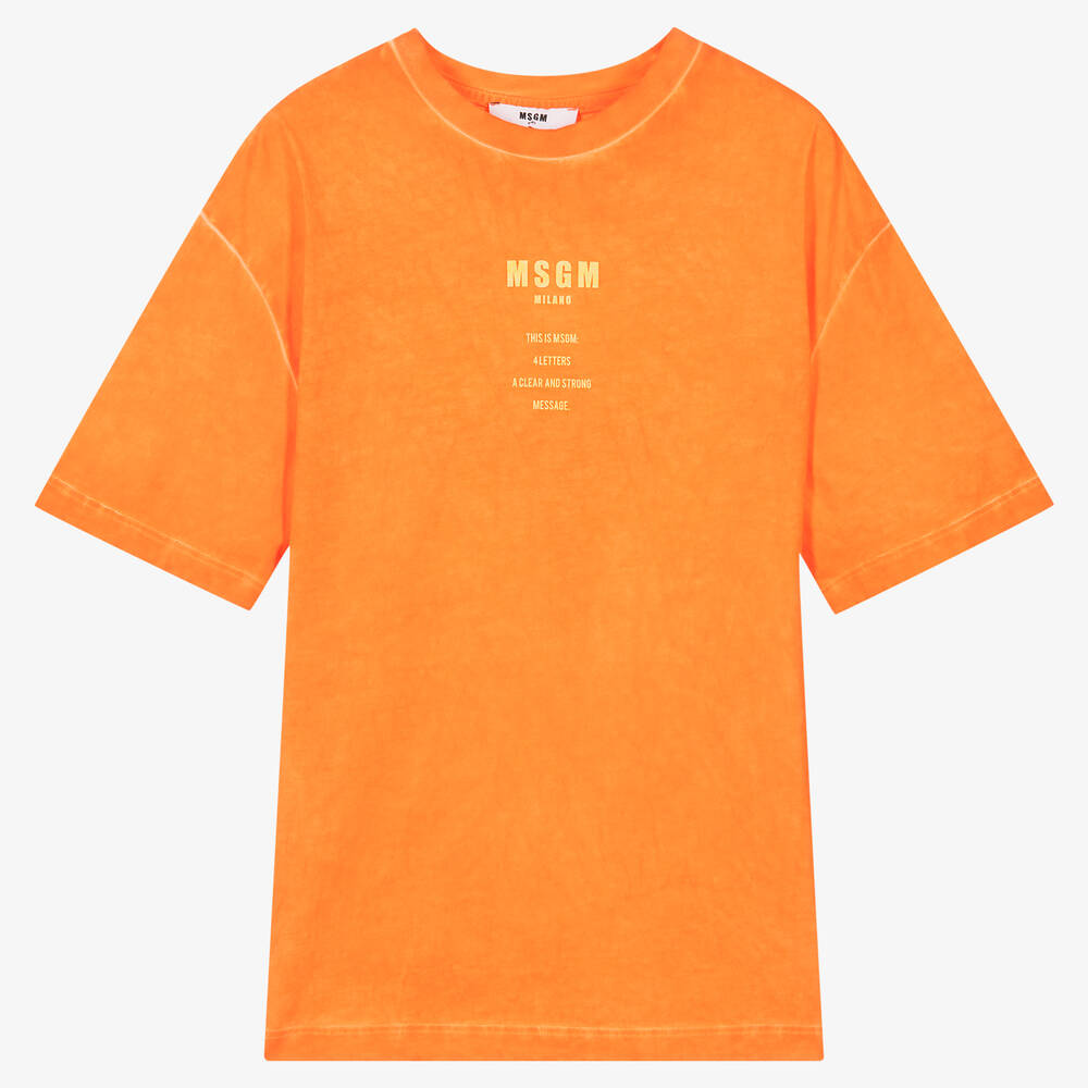 MSGM - Teen Boys Orange Cotton Logo T-Shirt | Childrensalon