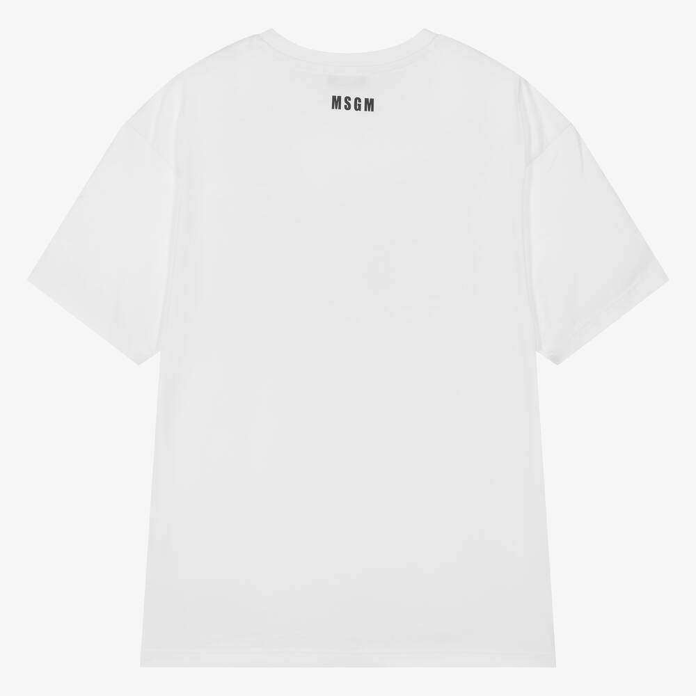 MSGM-تيشيرت قطن لون أبيض للمراهقين | Childrensalon Outlet