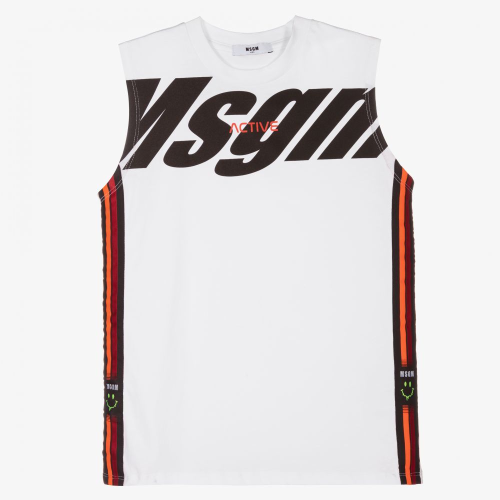 MSGM - Teen Boys White Logo Vest Top | Childrensalon