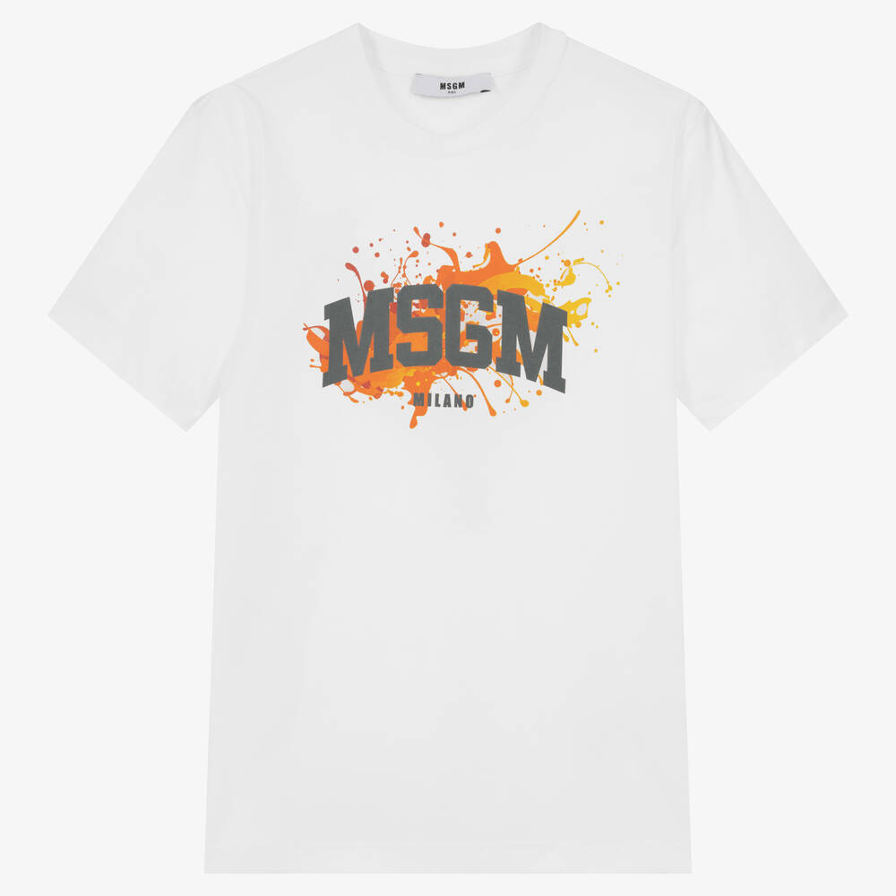 MSGM - Белая футболка со брызгами краски | Childrensalon