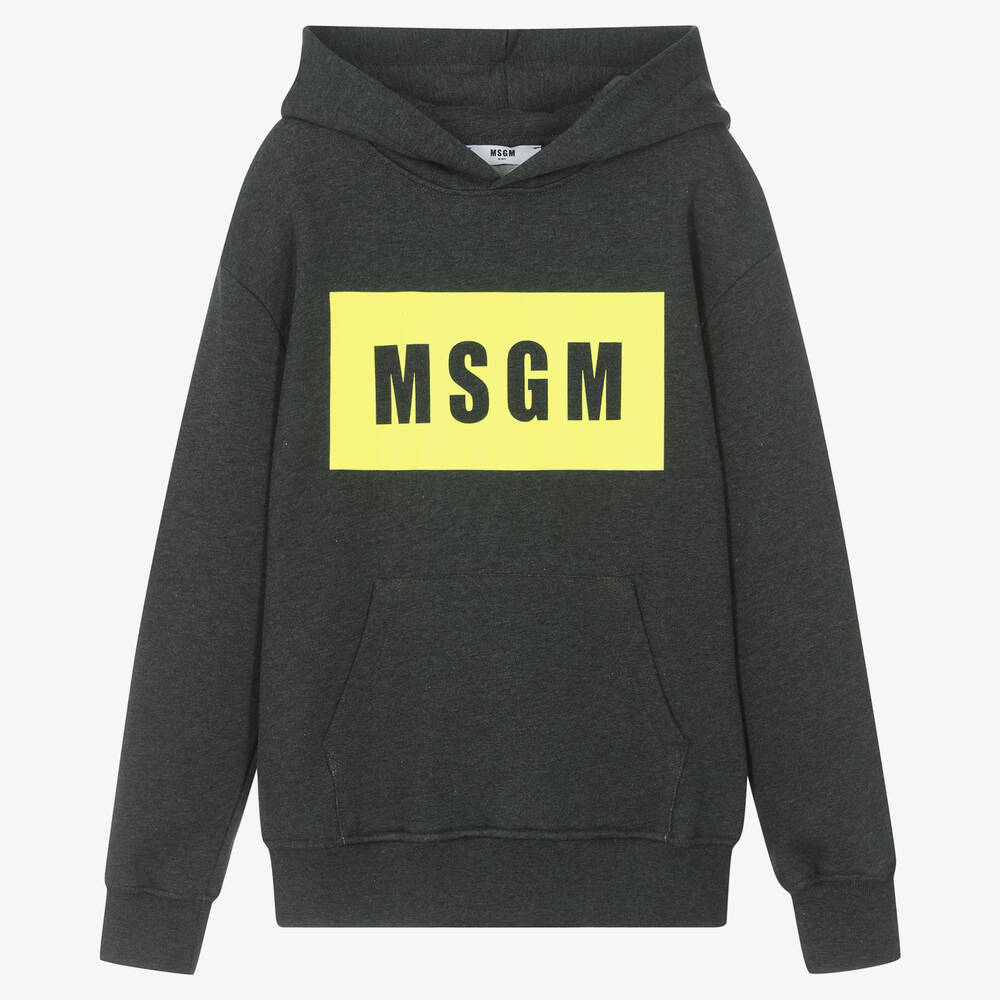 MSGM - Teen Dark Grey & Yellow Cotton Hoodie | Childrensalon