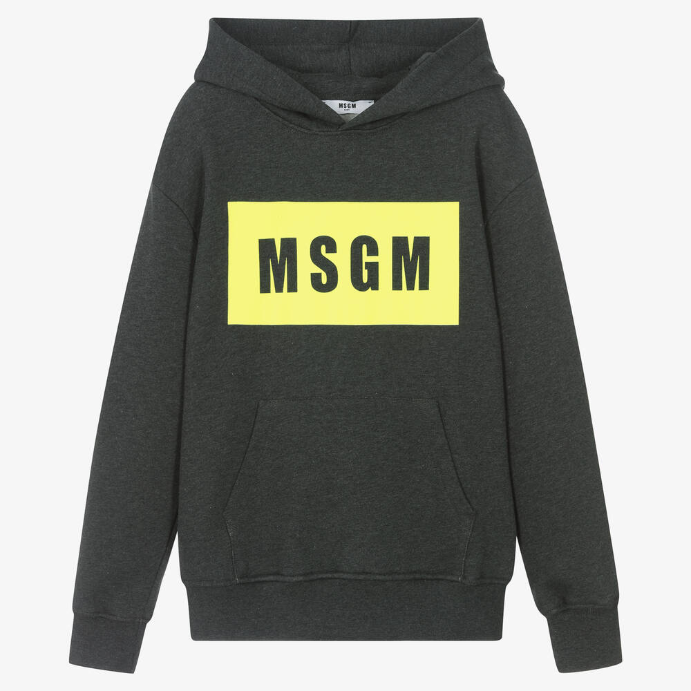 MSGM - توب هودي قطن لون رمادي داكن وأصفر تينز | Childrensalon