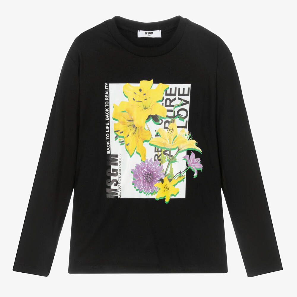 MSGM-Черный топ с цветами для девочек-подростков | Childrensalon Outlet