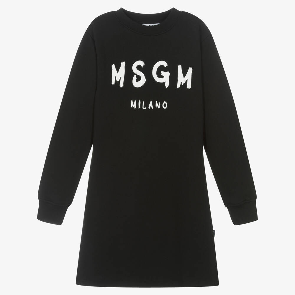 MSGM - فستان قطن جيرسي لون أسود تينز بناتي | Childrensalon