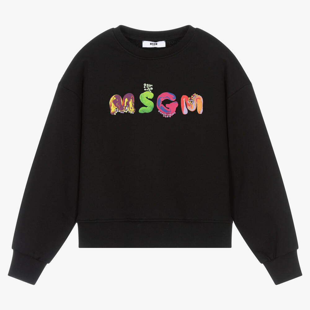 MSGM - Teen Girls Black Cotton Jewel Sweatshirt | Childrensalon